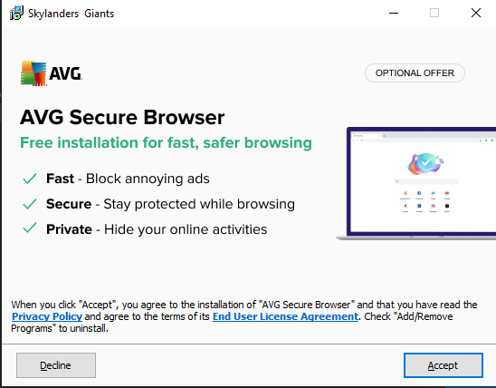 Installer asks to install AVG Secure Browser /posts/malware-skylanders-giants-pc/download-manager-avg-secure-browser-advert.png